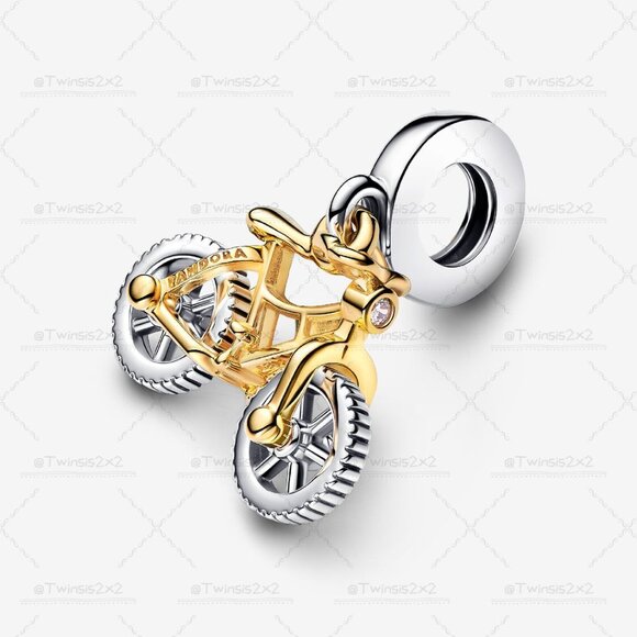 Pandora Two-tone Spinning Wheels Bicycle Dangle Charm - Picture 2 of 6